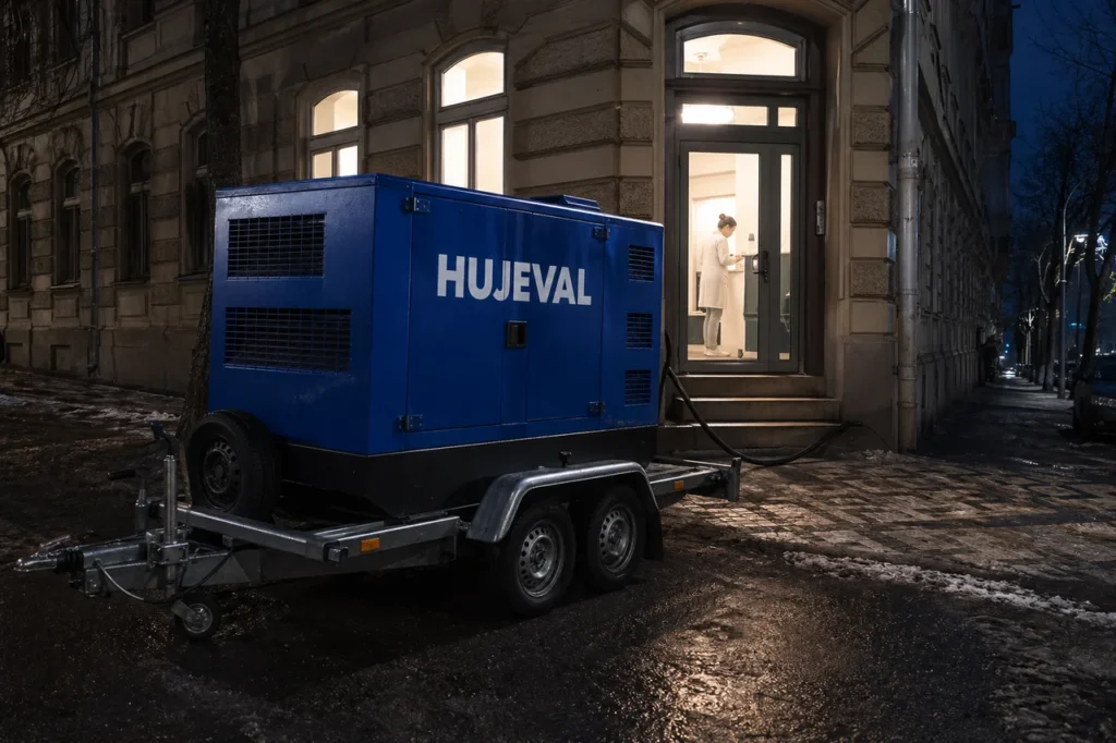 Praha 3 a malá ordinace v noci bez proudu: co dělala paní doktorka první dvě hodiny — mobilní elektrocentrála Hujeval